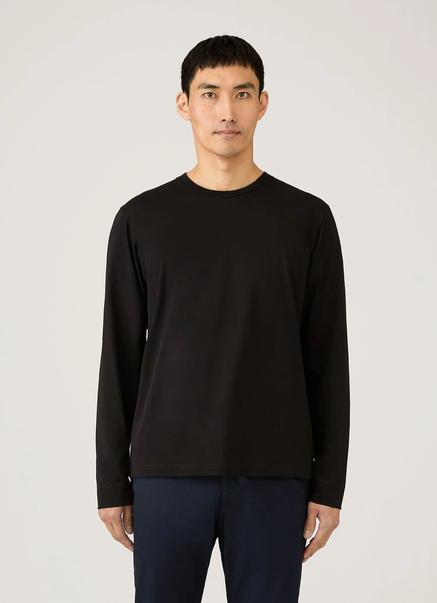 Men's Long Sleeve Riviera Midweight T‑shirt in Black sold by Sunspel product image thumbnail 2