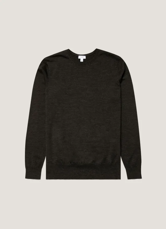 Men's Extra-Fine Merino Jumper in Charcoal Melange made by Sunspel