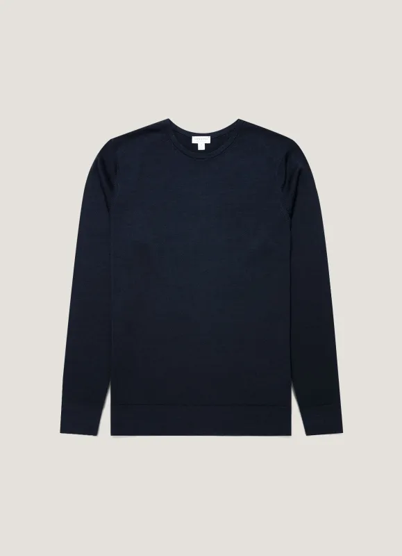Men's Extra-Fine Merino Jumper in Navy made by Sunspel