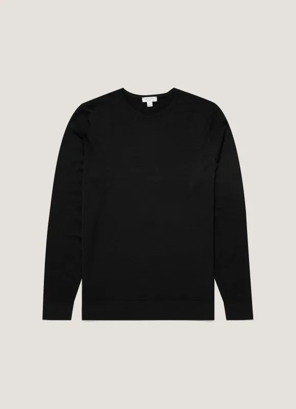 Men's Extra-Fine Merino Jumper in Black made by Sunspel