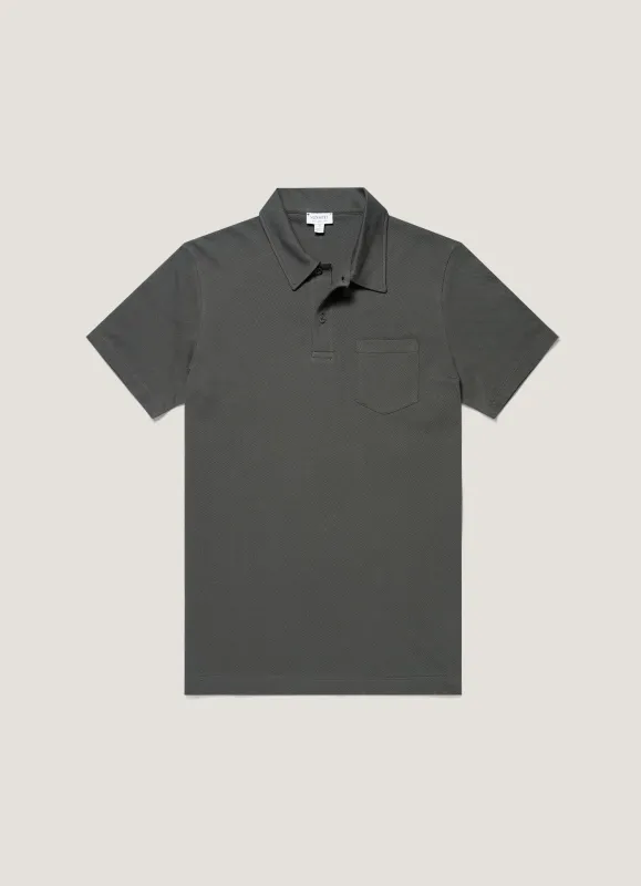 Men's Riviera Polo Shirt in Slate Green made by Sunspel