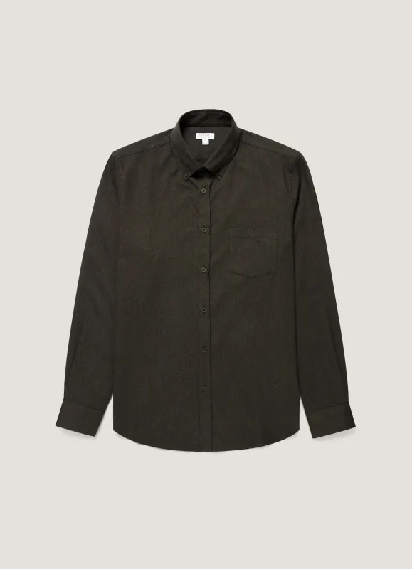 Men's Button Down Flannel Shirt in Loden Green made by Sunspel