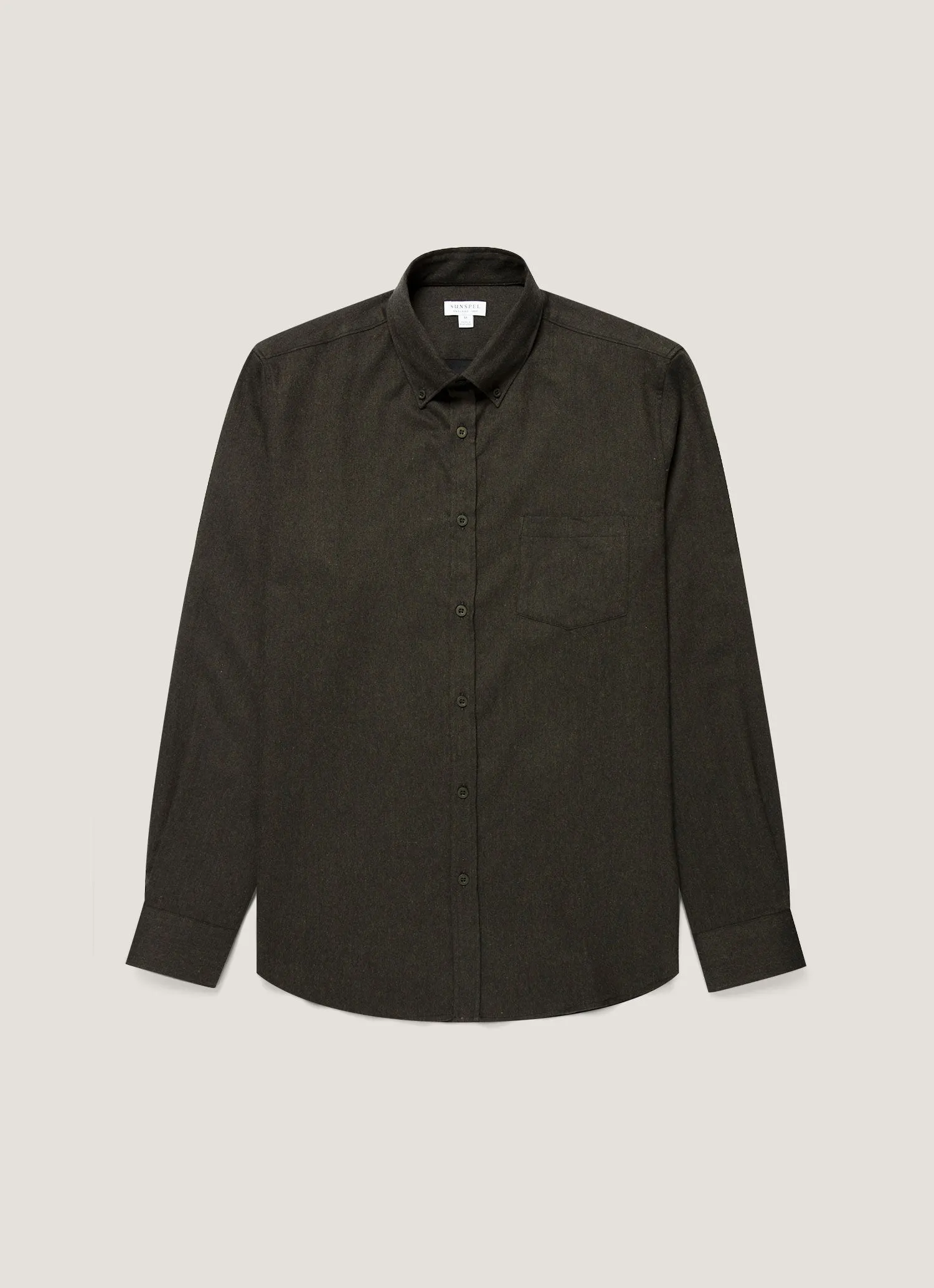 Men's Button Down Flannel Shirt in Loden Green sold by Sunspel