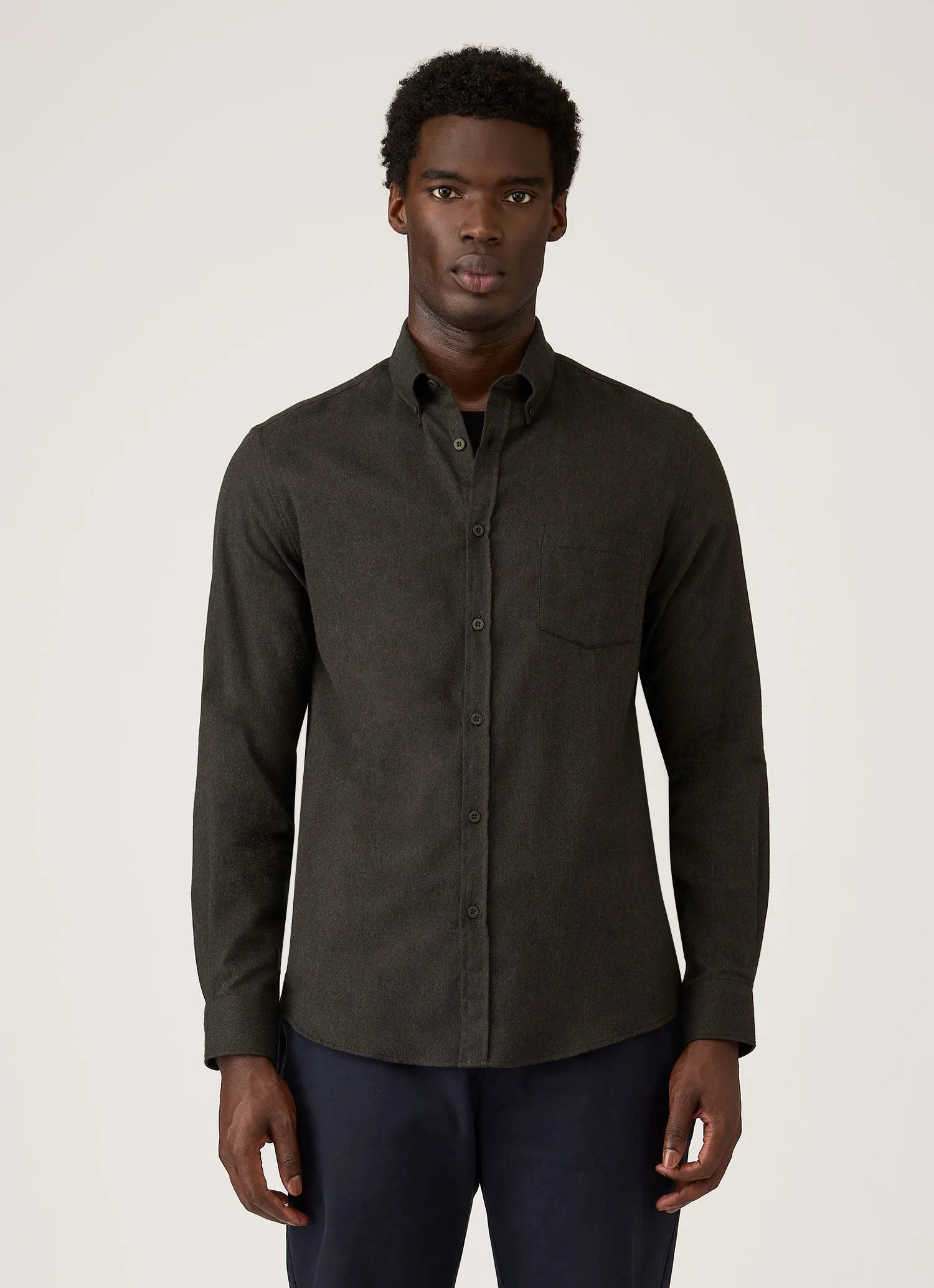 Men's Button Down Flannel Shirt in Loden Green sold by Sunspel product image thumbnail 2