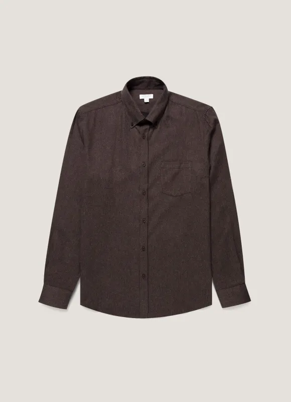 Men's Button Down Flannel Shirt in Dark Chocolate made by Sunspel