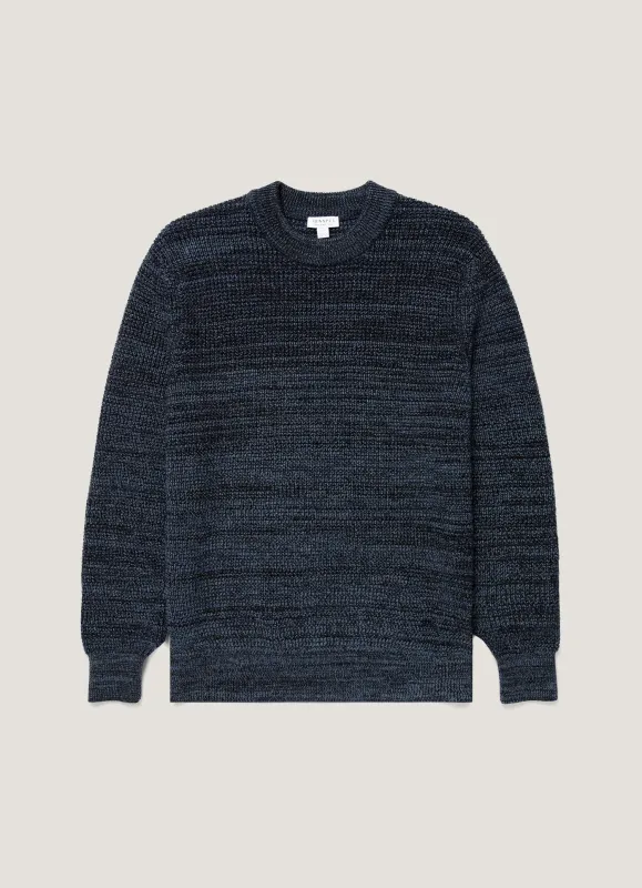 Men's Merino Twisted Stitch Jumper in Navy made by Sunspel