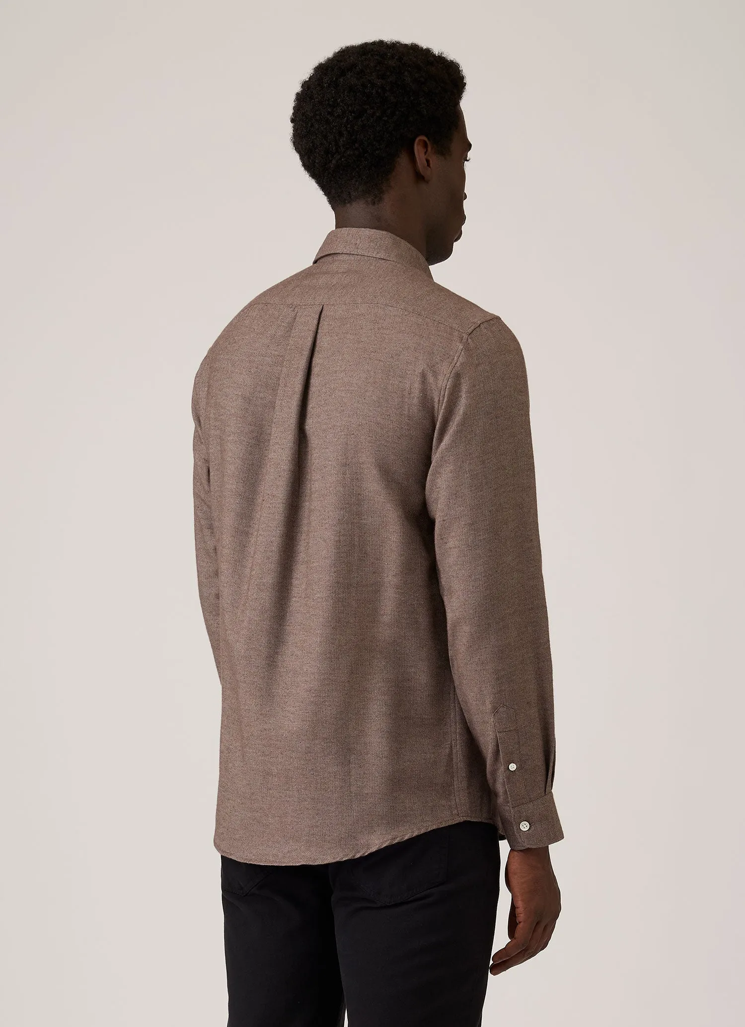 Men's Cotton Cashmere Herringbone Shirt in Chestnut Melange sold by Sunspel product image thumbnail 5