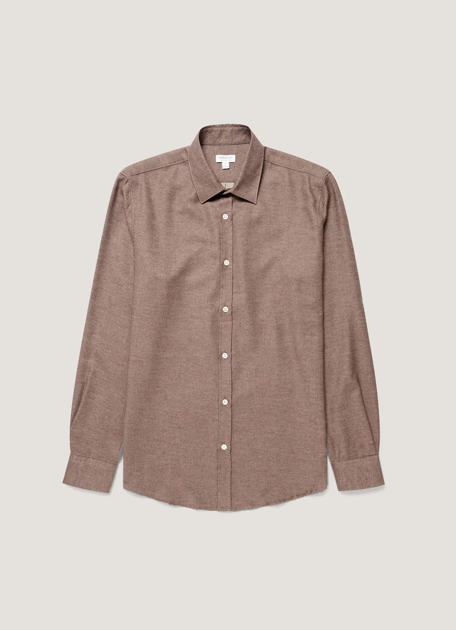Men's Cotton Cashmere Herringbone Shirt in Chestnut Melange sold by Sunspel