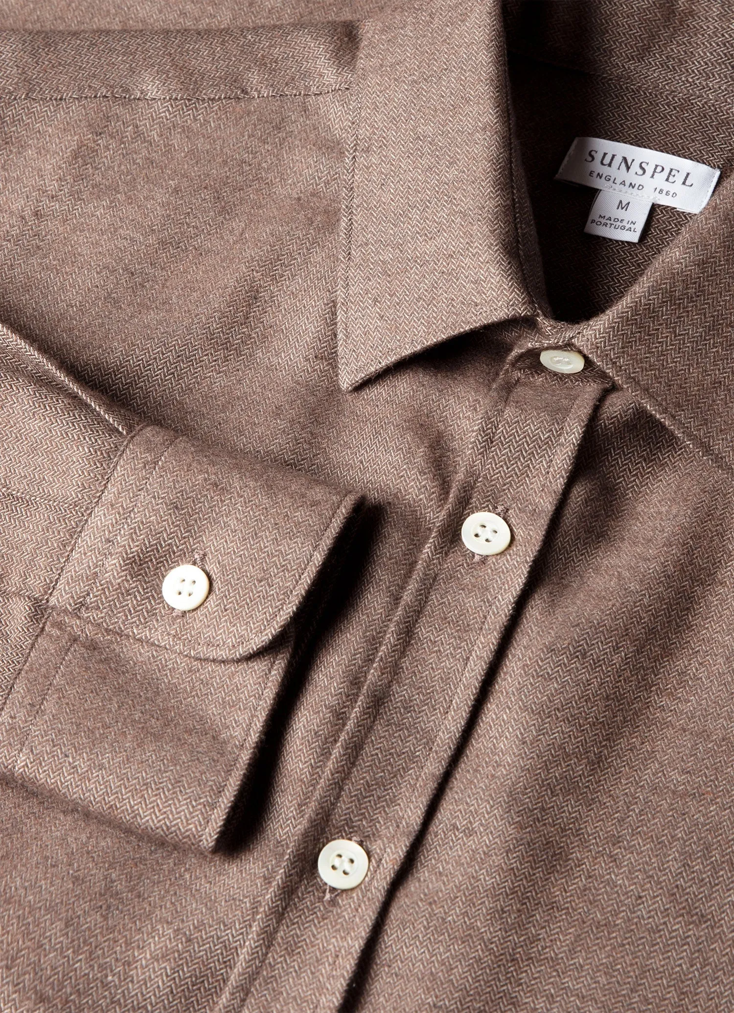 Men's Cotton Cashmere Herringbone Shirt in Chestnut Melange sold by Sunspel product image thumbnail 4