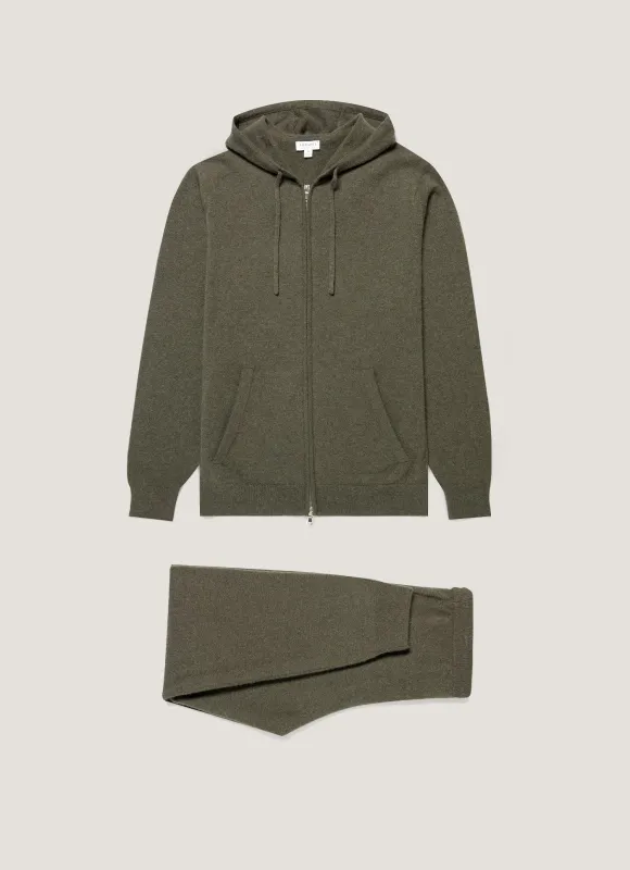 Men's Cashmere Lounge Set in Khaki made by Sunspel