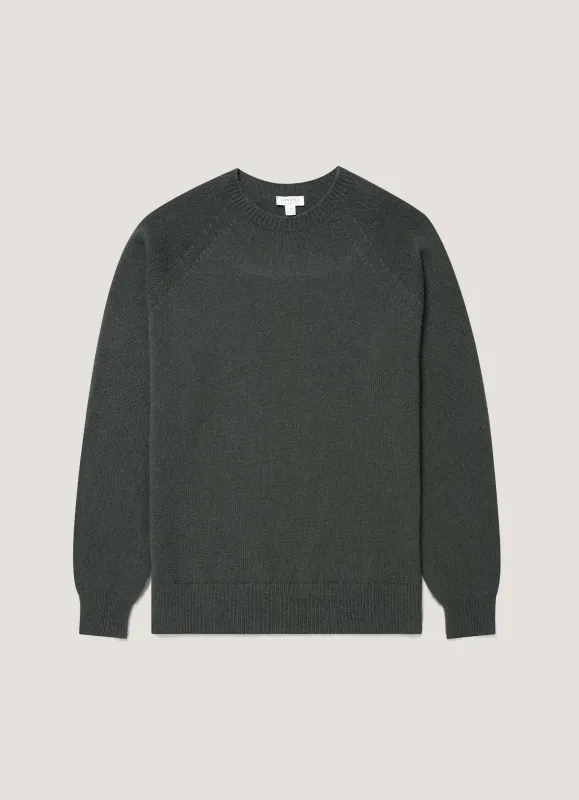 Men's Lambswool Crew Neck Jumper in Slate Green made by Sunspel