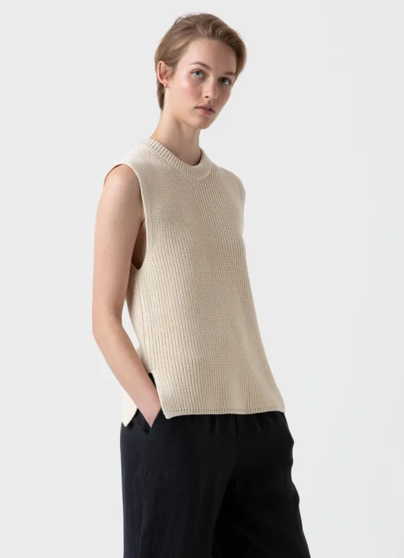 Women's Sleeveless Jumper in Ecru sold by Sunspel