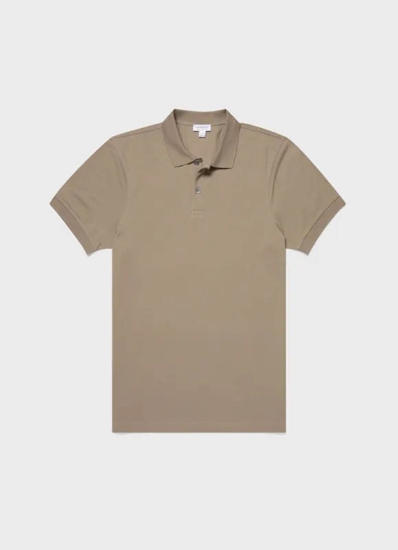 Men's Piqué Polo Shirt in Dark Stone sold by Sunspel