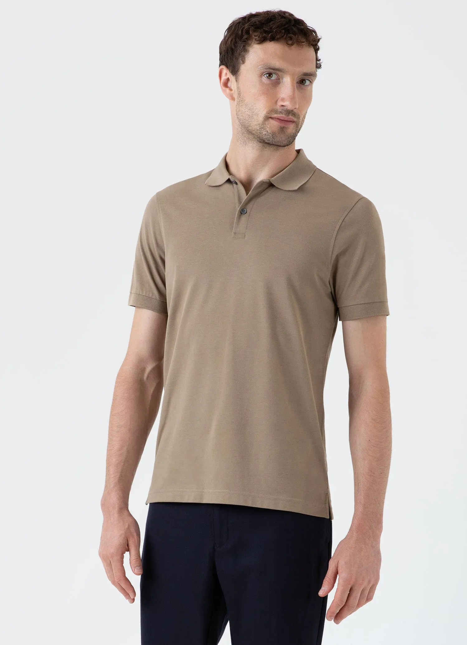 Men's Piqué Polo Shirt in Dark Stone sold by Sunspel product image thumbnail 2