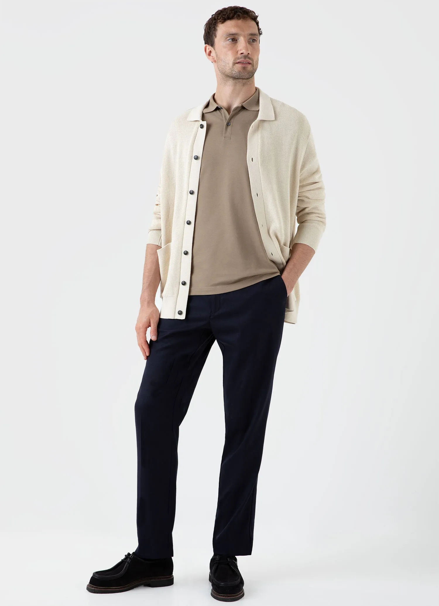 Men's Piqué Polo Shirt in Dark Stone sold by Sunspel product image thumbnail 3