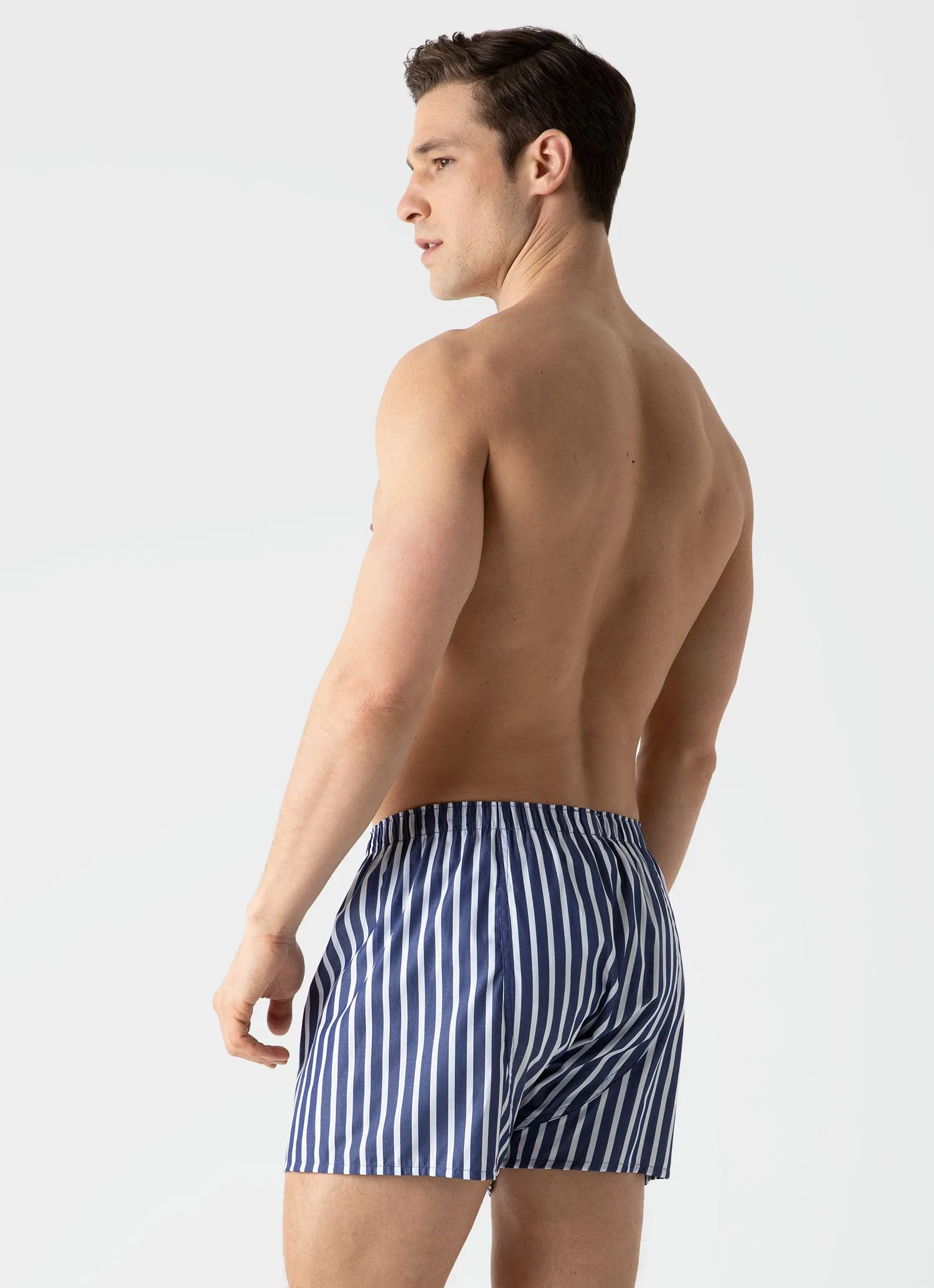 Men's Classic Boxer Shorts in Navy/White Wide Stripe sold by Sunspel product image thumbnail 3