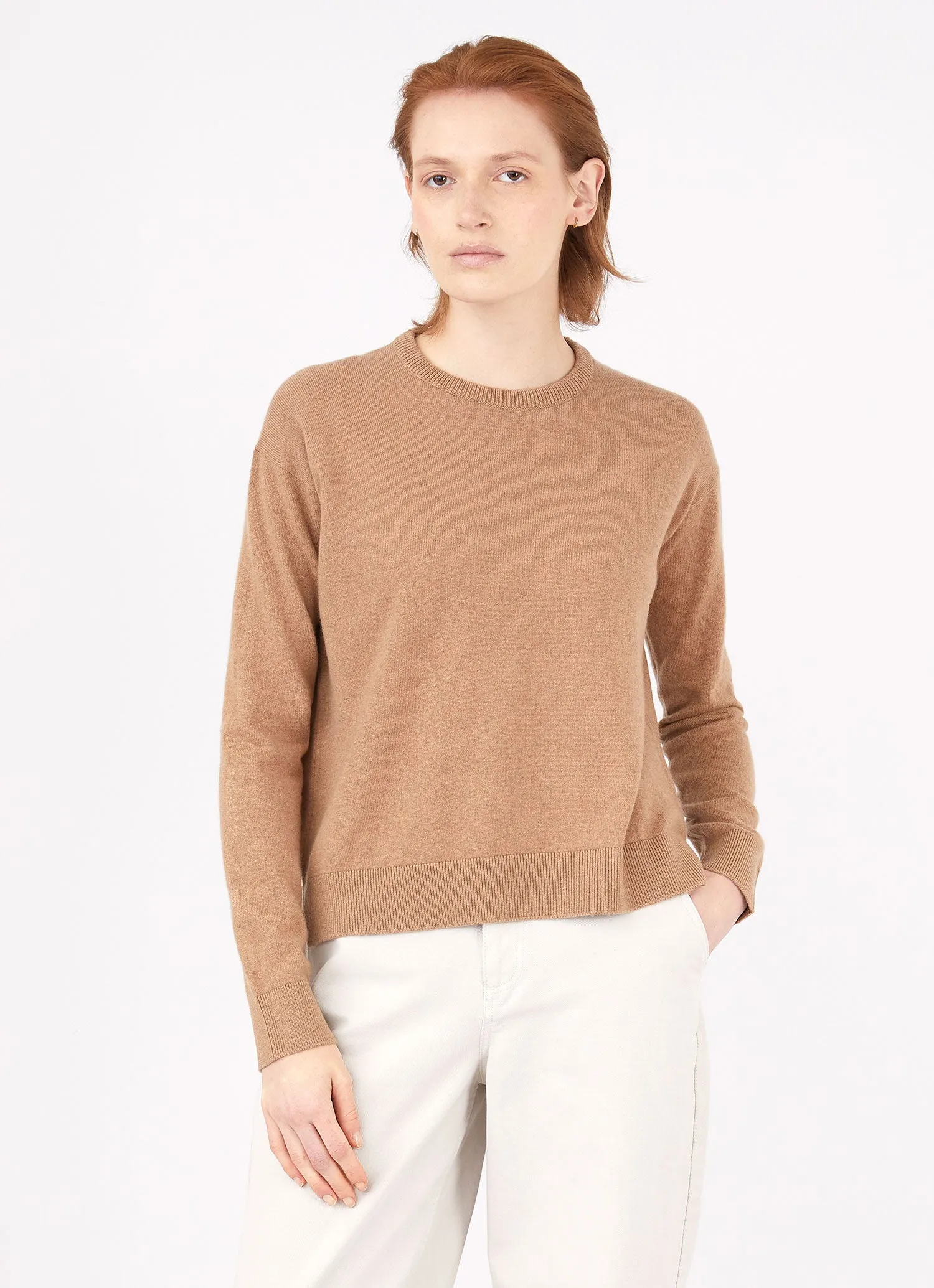 Women's Cashmere Crew Neck Jumper in Camel sold by Sunspel