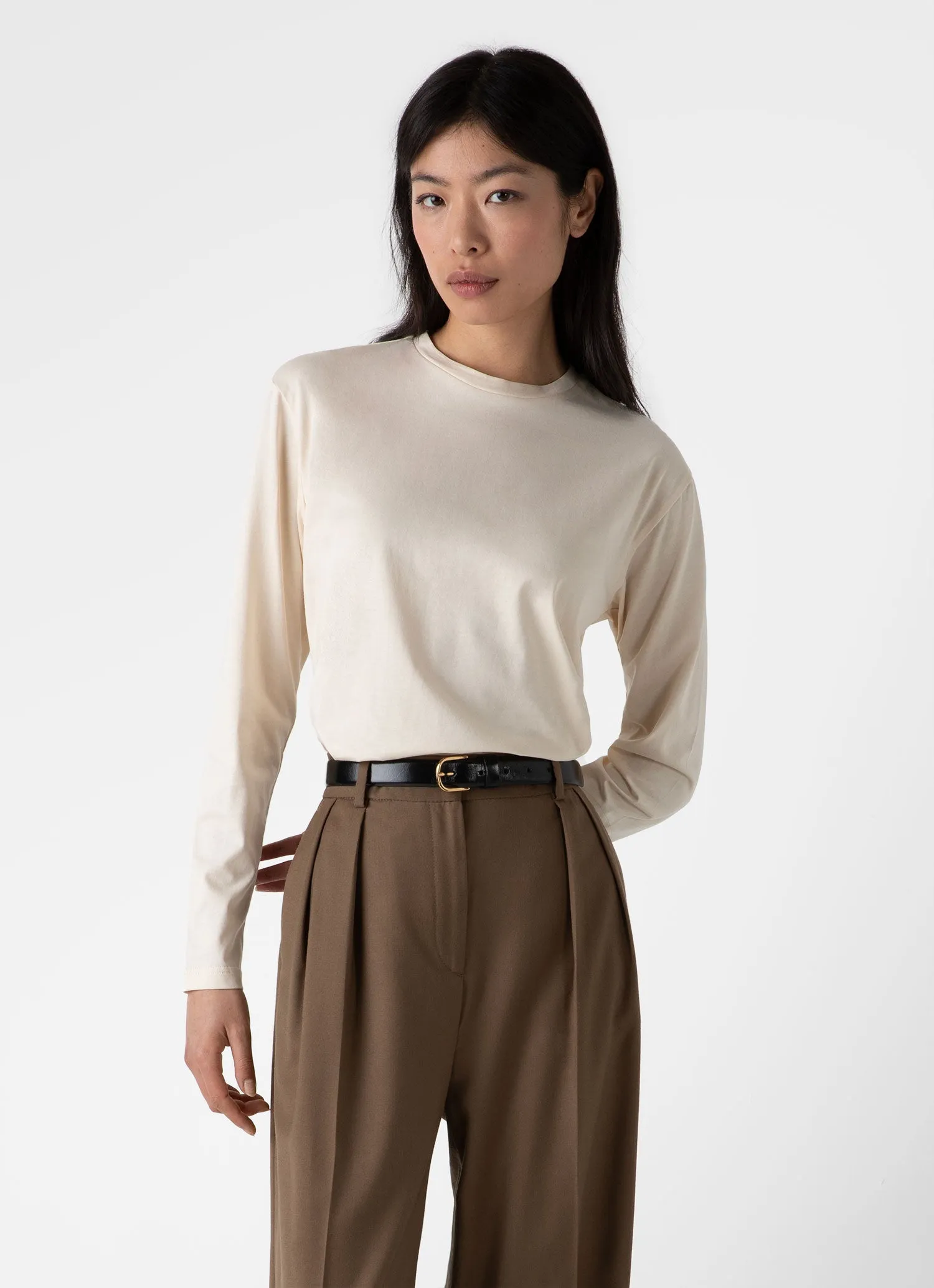 Women's Long Sleeve Boy Fit T-shirt in Undyed sold by Sunspel product image thumbnail 3