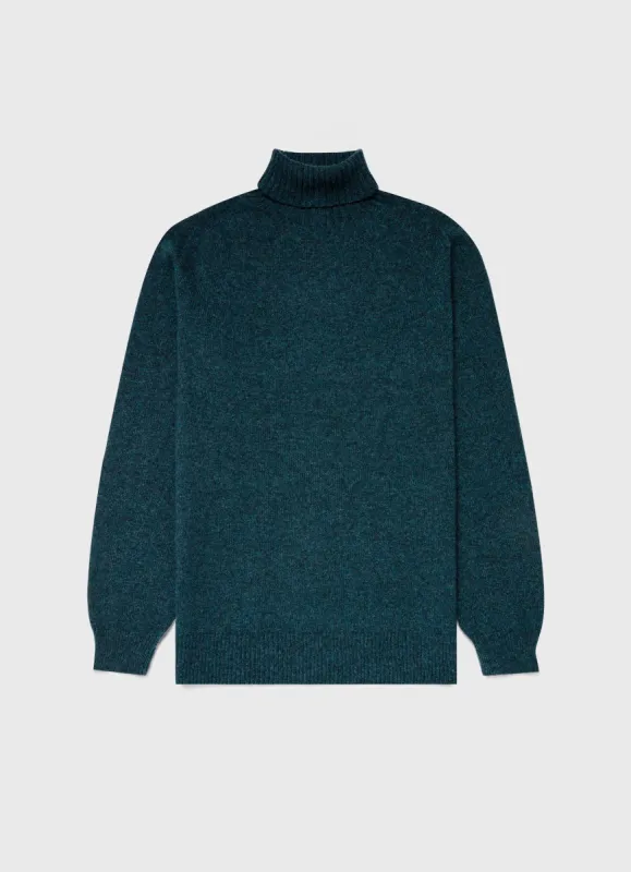 Men's Lambswool Roll Neck in Peacock sold by Sunspel