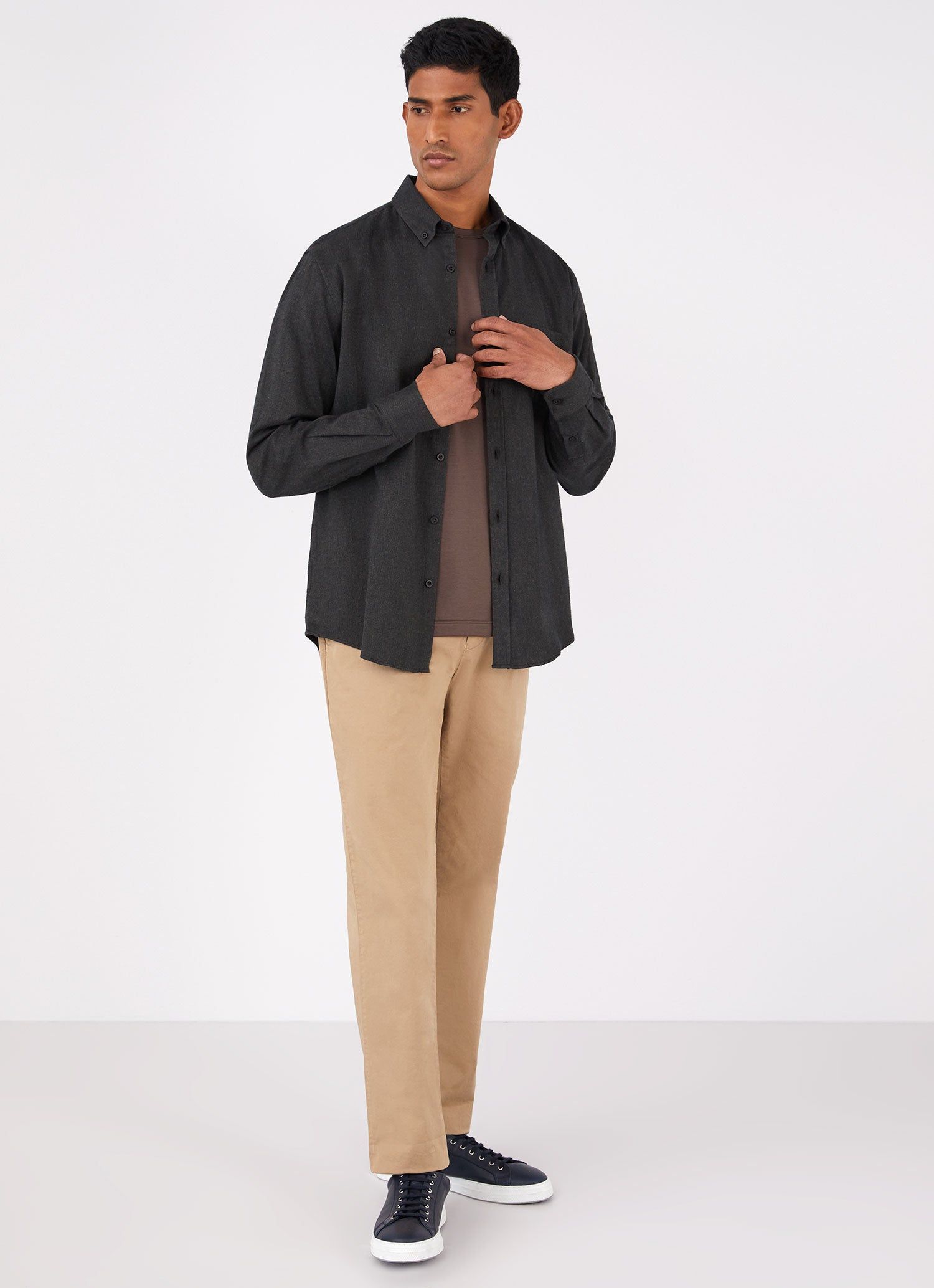 Men's Button Down Flannel Shirt in Dark Moss Melange sold by Sunspel product image thumbnail 3