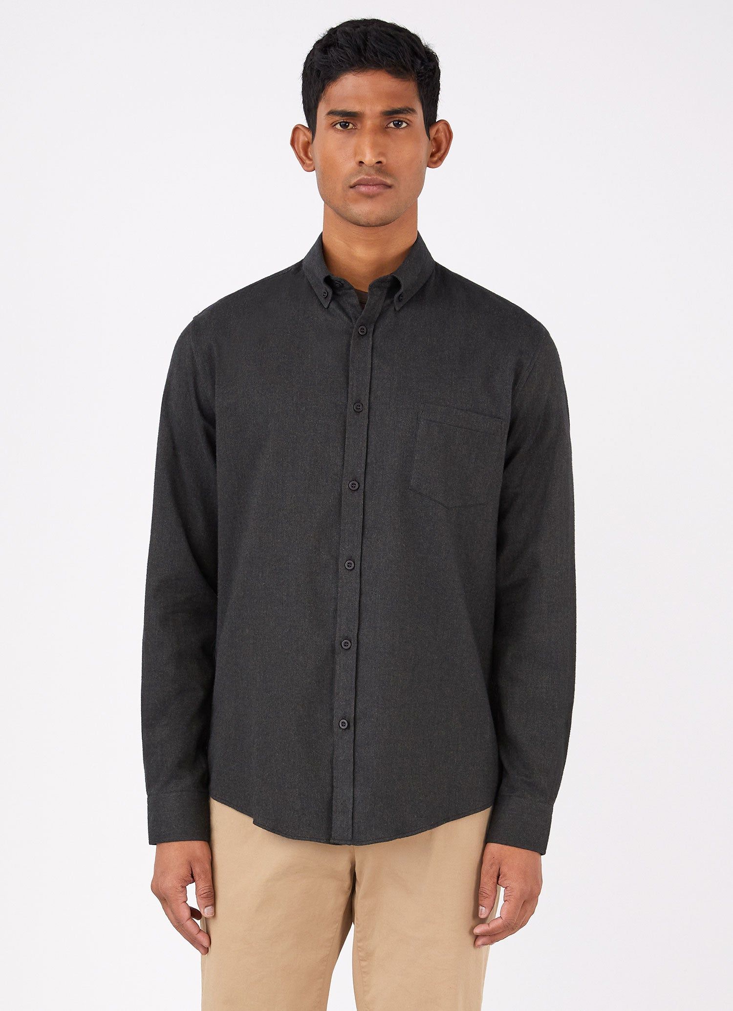 Men's Button Down Flannel Shirt in Dark Moss Melange sold by Sunspel product image thumbnail 2