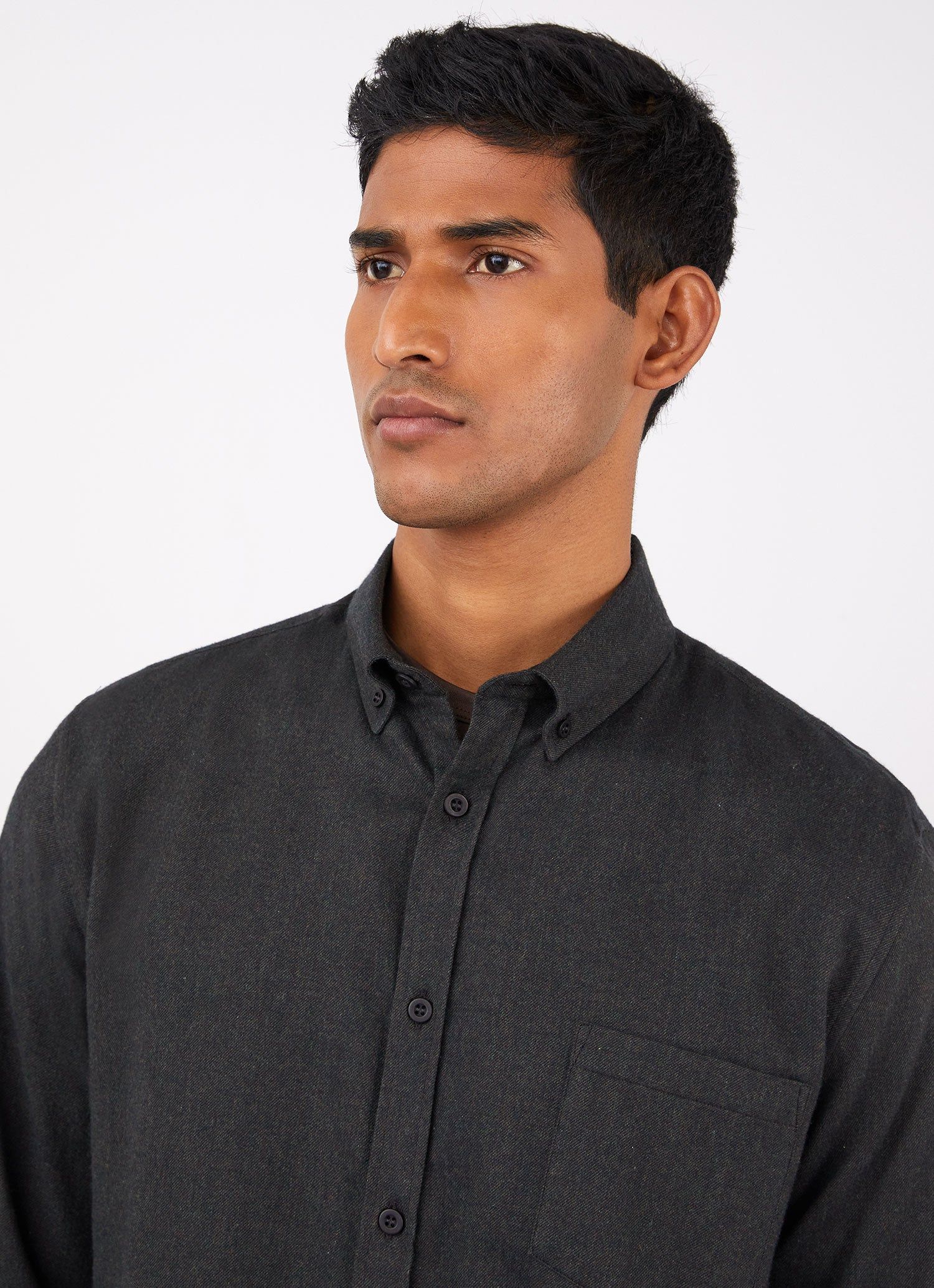 Men's Button Down Flannel Shirt in Dark Moss Melange sold by Sunspel product image thumbnail 5