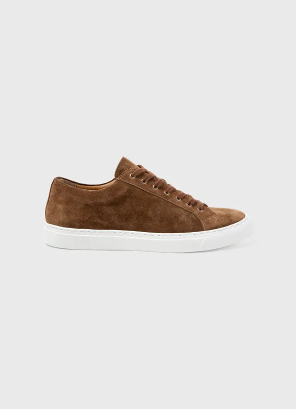 Men's Suede Tennis Shoe in Dark Stone sold by Sunspel