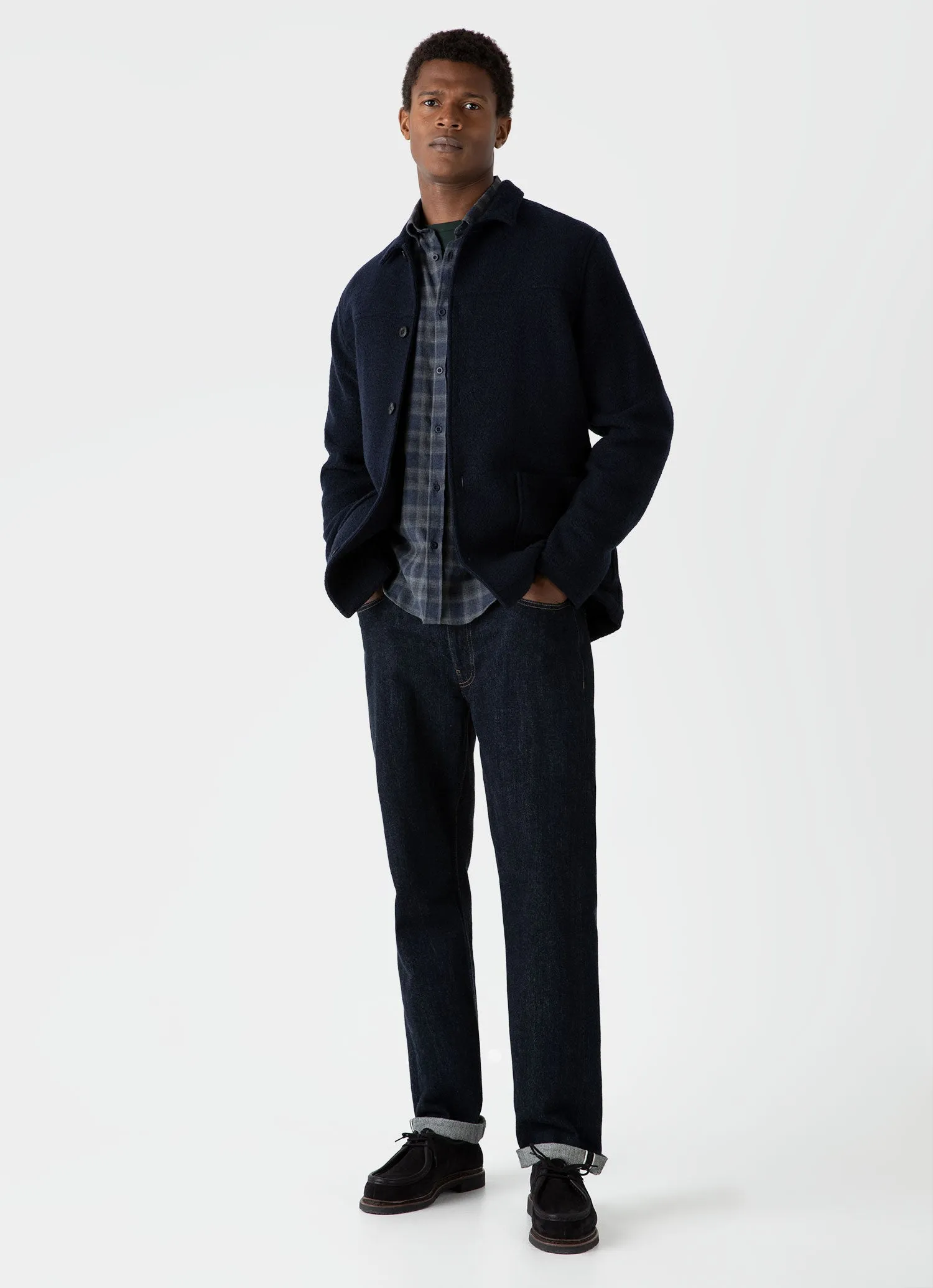 Men's Button Down Flannel Shirt in Navy Check sold by Sunspel product image thumbnail 3