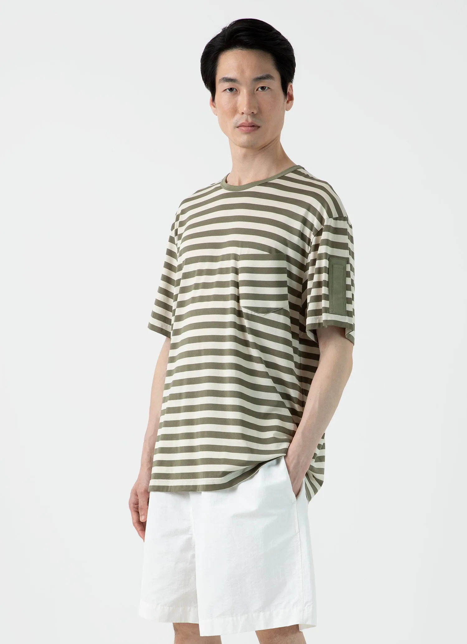 Men's Sunspel x Nigel Cabourn T-shirt in Army Green/Stone White sold by Sunspel product image thumbnail 2