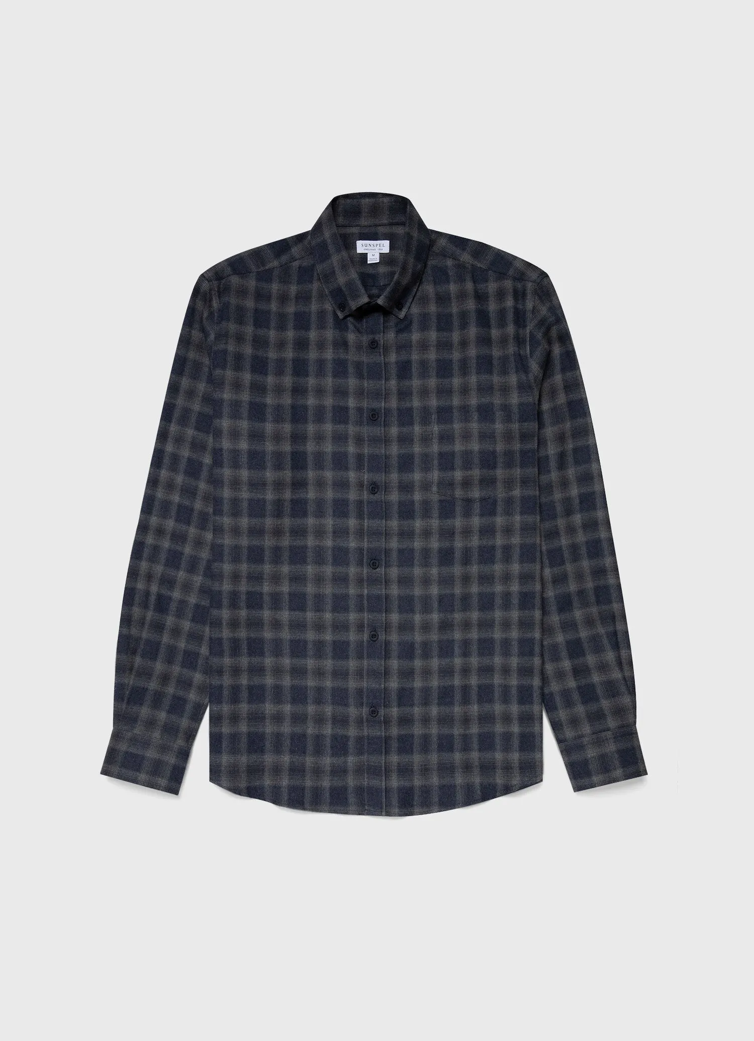 Men's Button Down Flannel Shirt in Navy Check sold by Sunspel