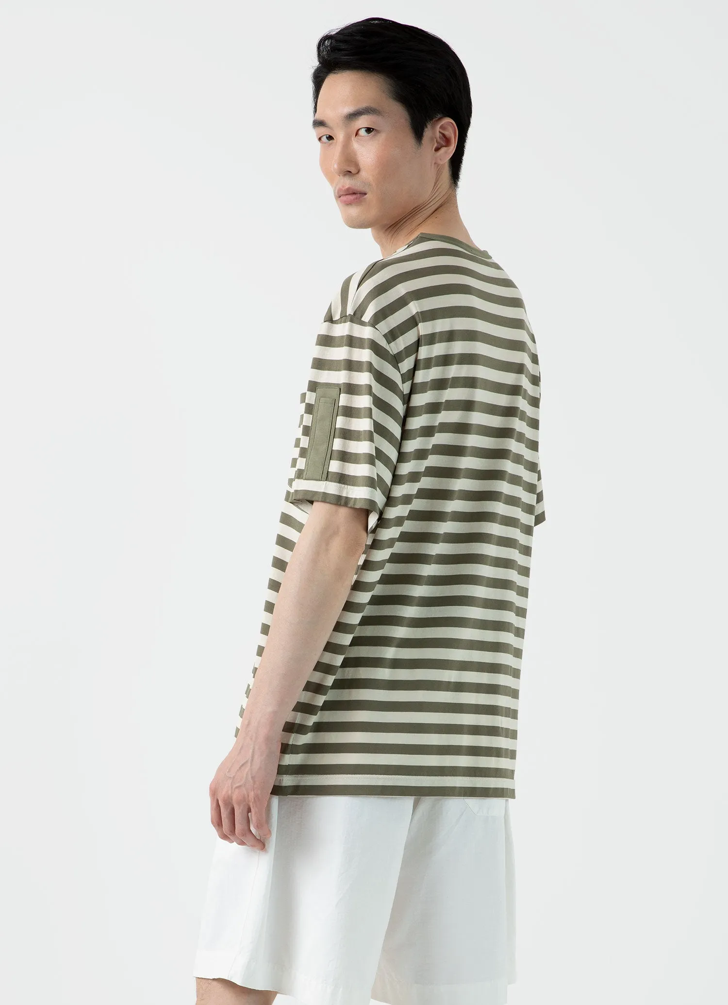 Men's Sunspel x Nigel Cabourn T-shirt in Army Green/Stone White sold by Sunspel product image thumbnail 5