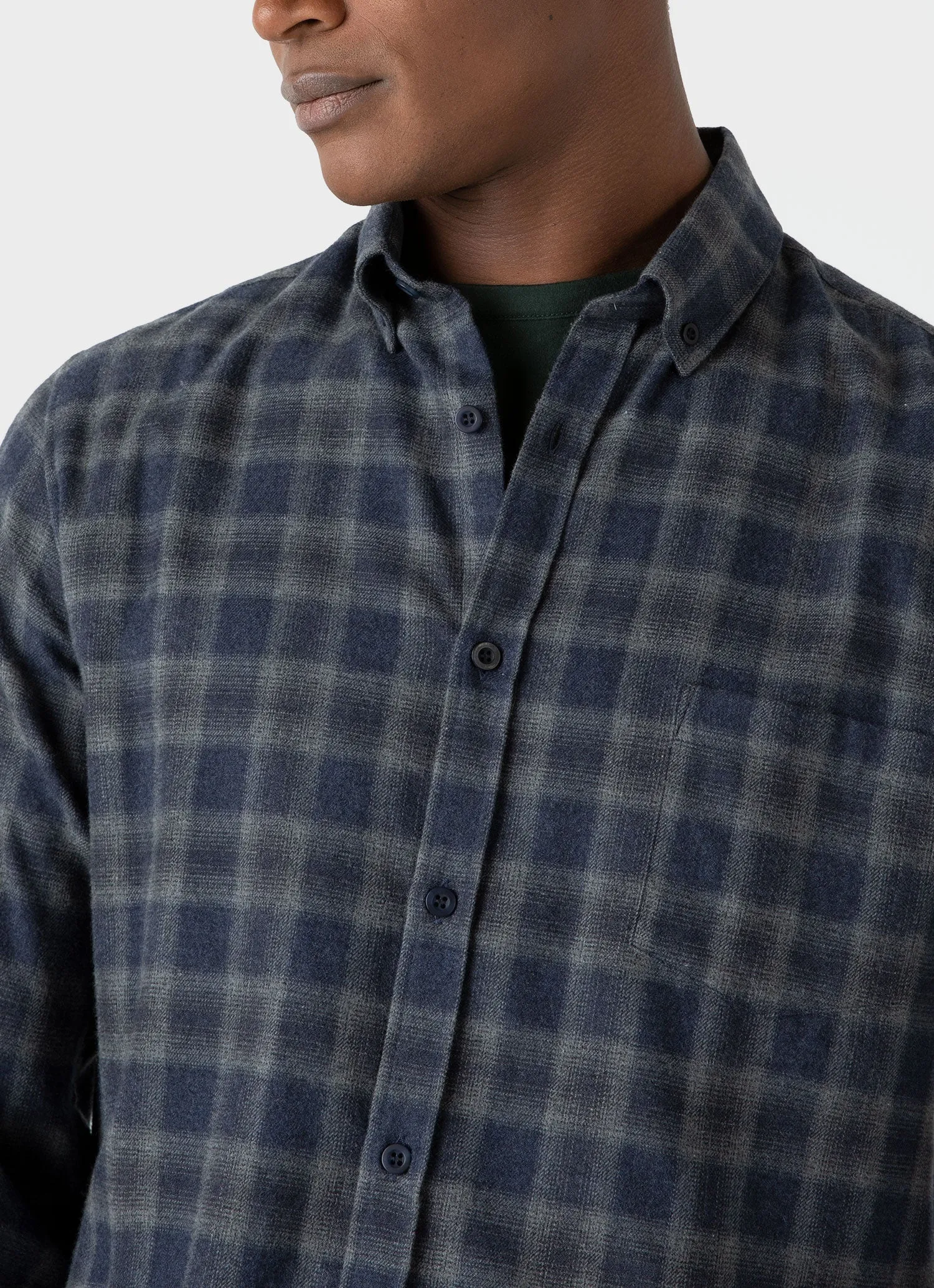 Men's Button Down Flannel Shirt in Navy Check sold by Sunspel product image thumbnail 5