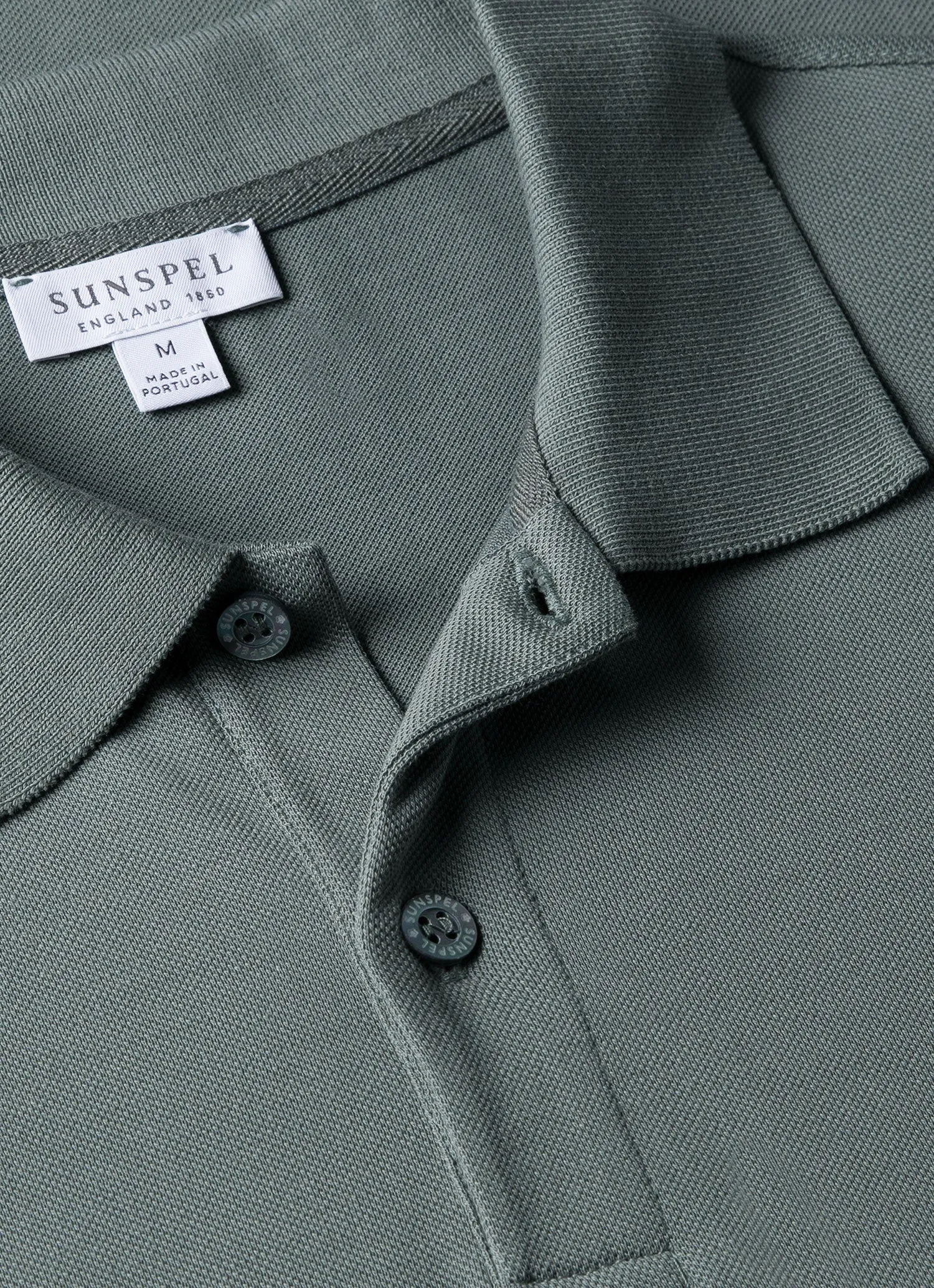 Men's Piqué Polo Shirt in Smoke Green sold by Sunspel product image thumbnail 4