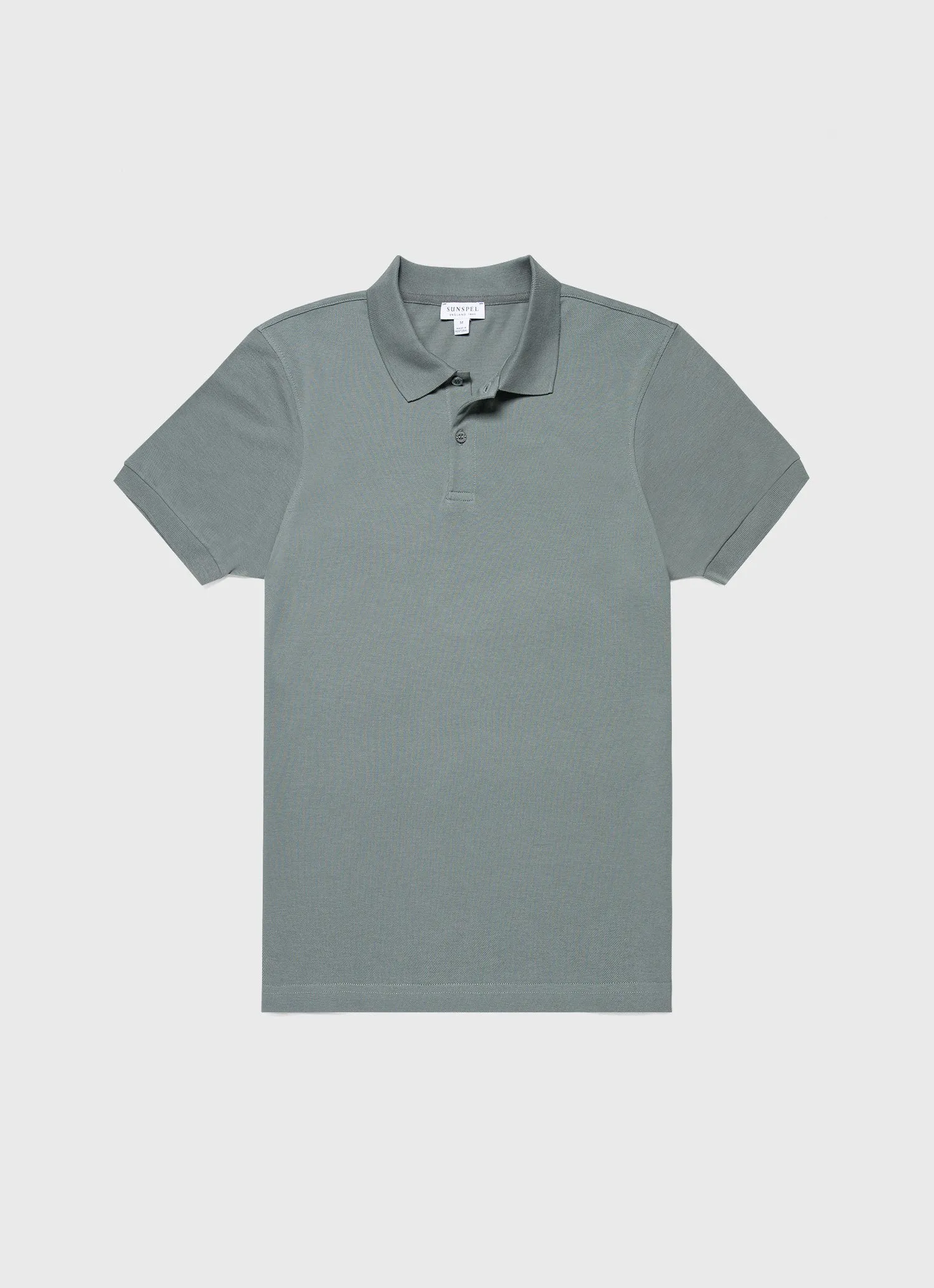 Men's Piqué Polo Shirt in Smoke Green sold by Sunspel