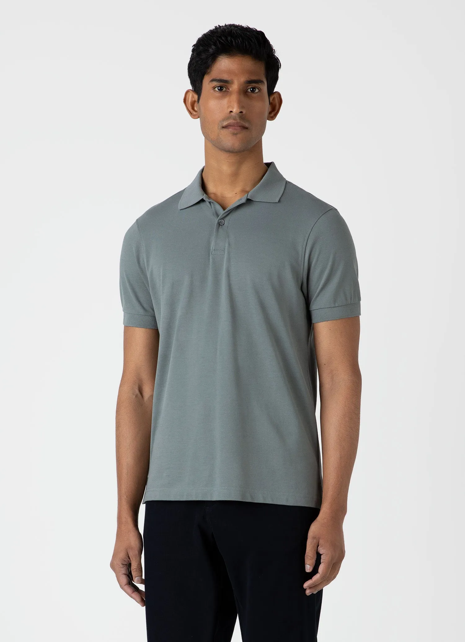 Men's Piqué Polo Shirt in Smoke Green sold by Sunspel product image thumbnail 2