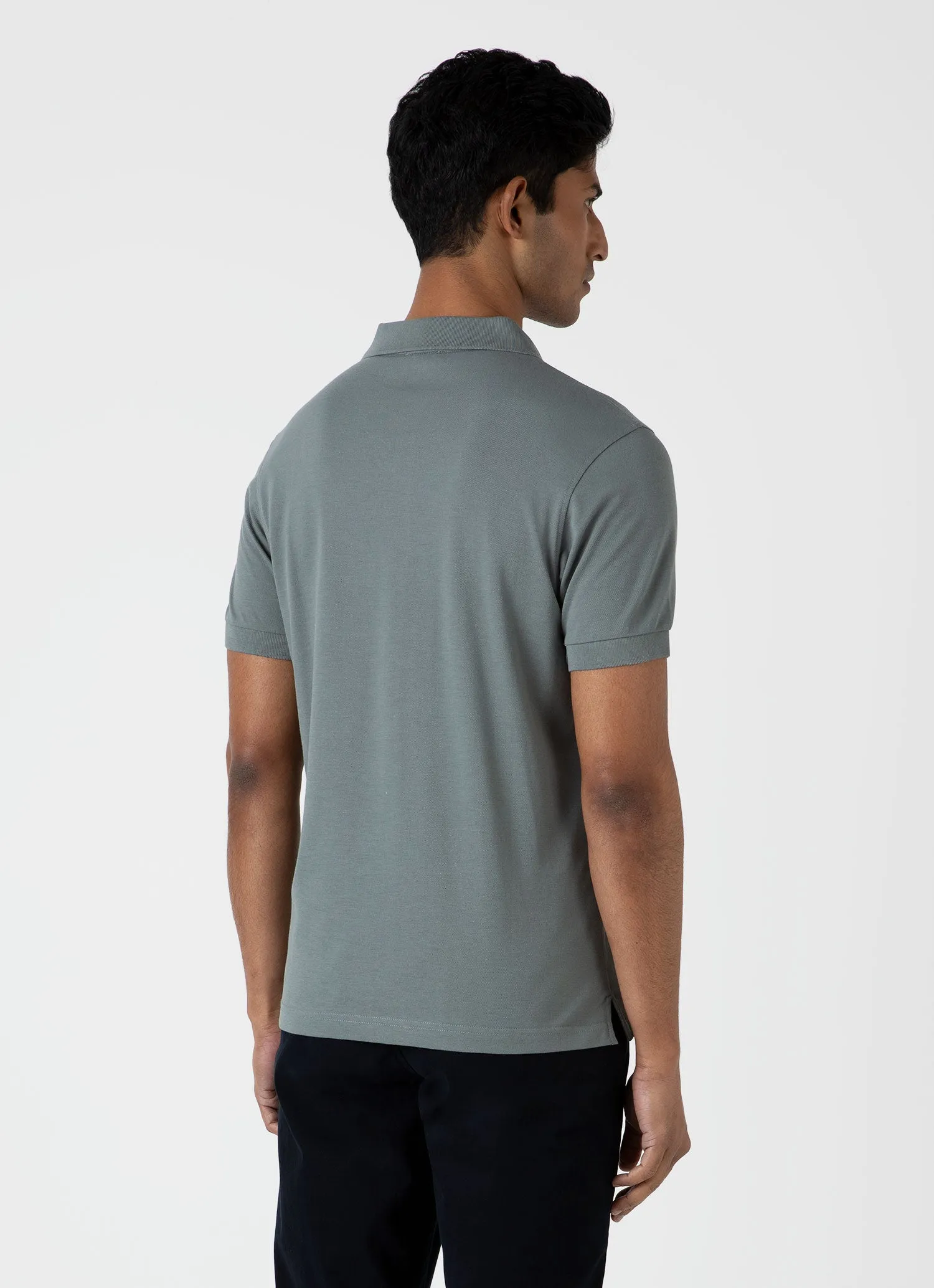 Men's Piqué Polo Shirt in Smoke Green sold by Sunspel product image thumbnail 5