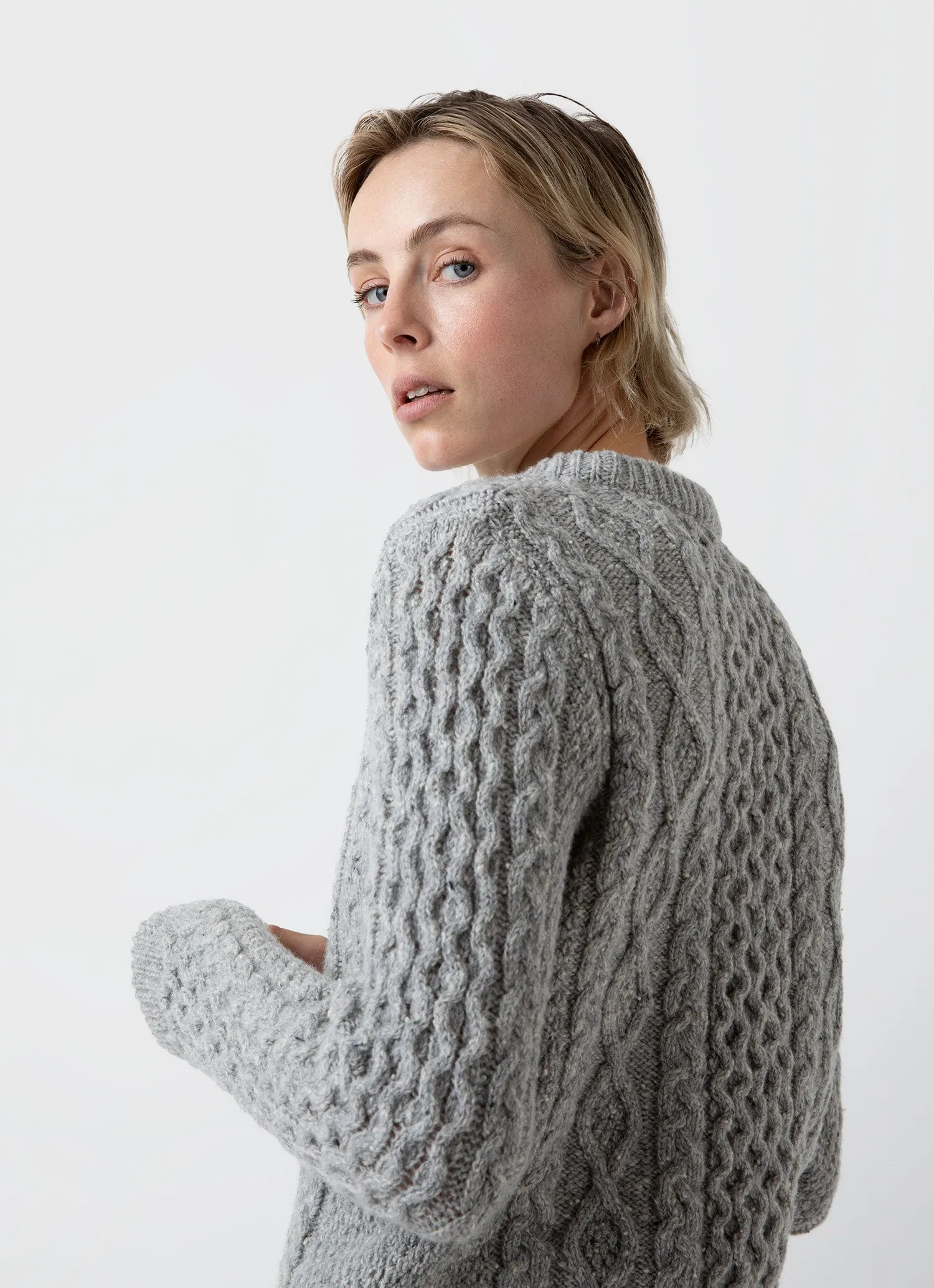 Women's Edie Campbell Cable Jumper in Grey Melange sold by Sunspel product image thumbnail 4