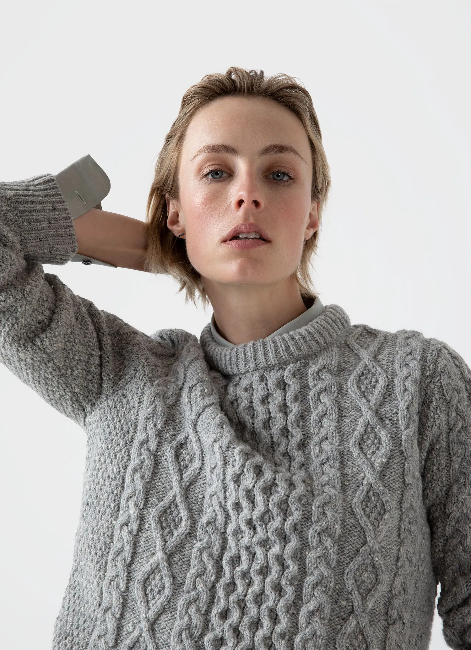Women's Edie Campbell Cable Jumper in Grey Melange sold by Sunspel product image thumbnail 2
