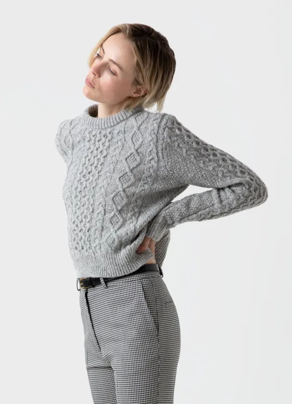 Women's Edie Campbell Cable Jumper in Grey Melange sold by Sunspel