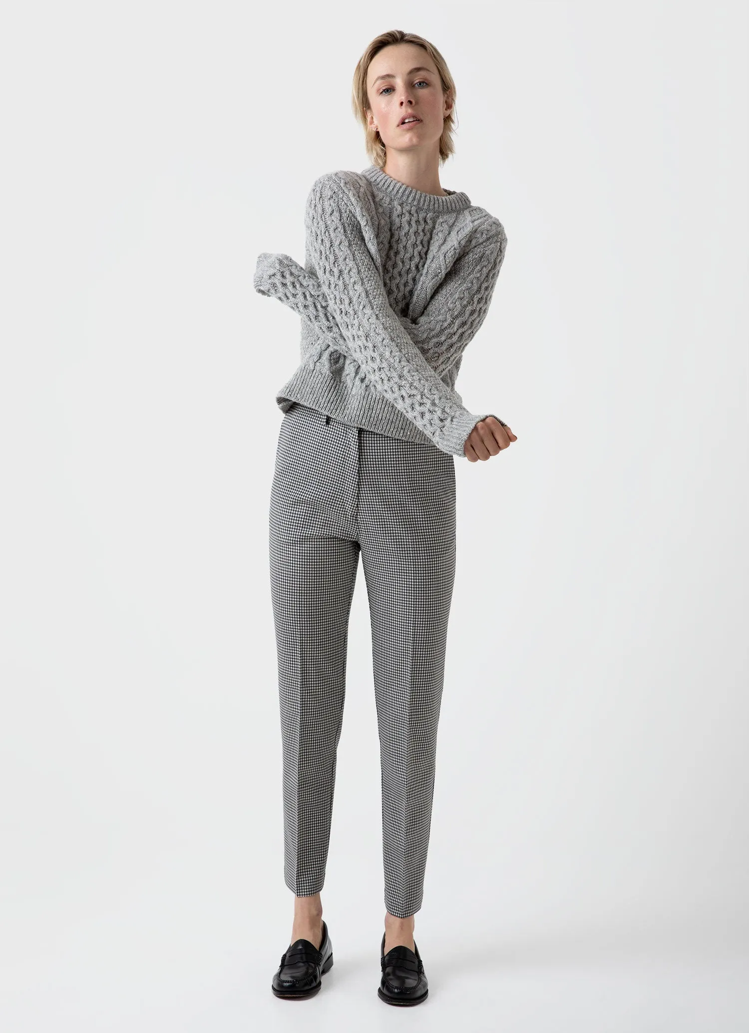 Women's Edie Campbell Cable Jumper in Grey Melange sold by Sunspel product image thumbnail 3
