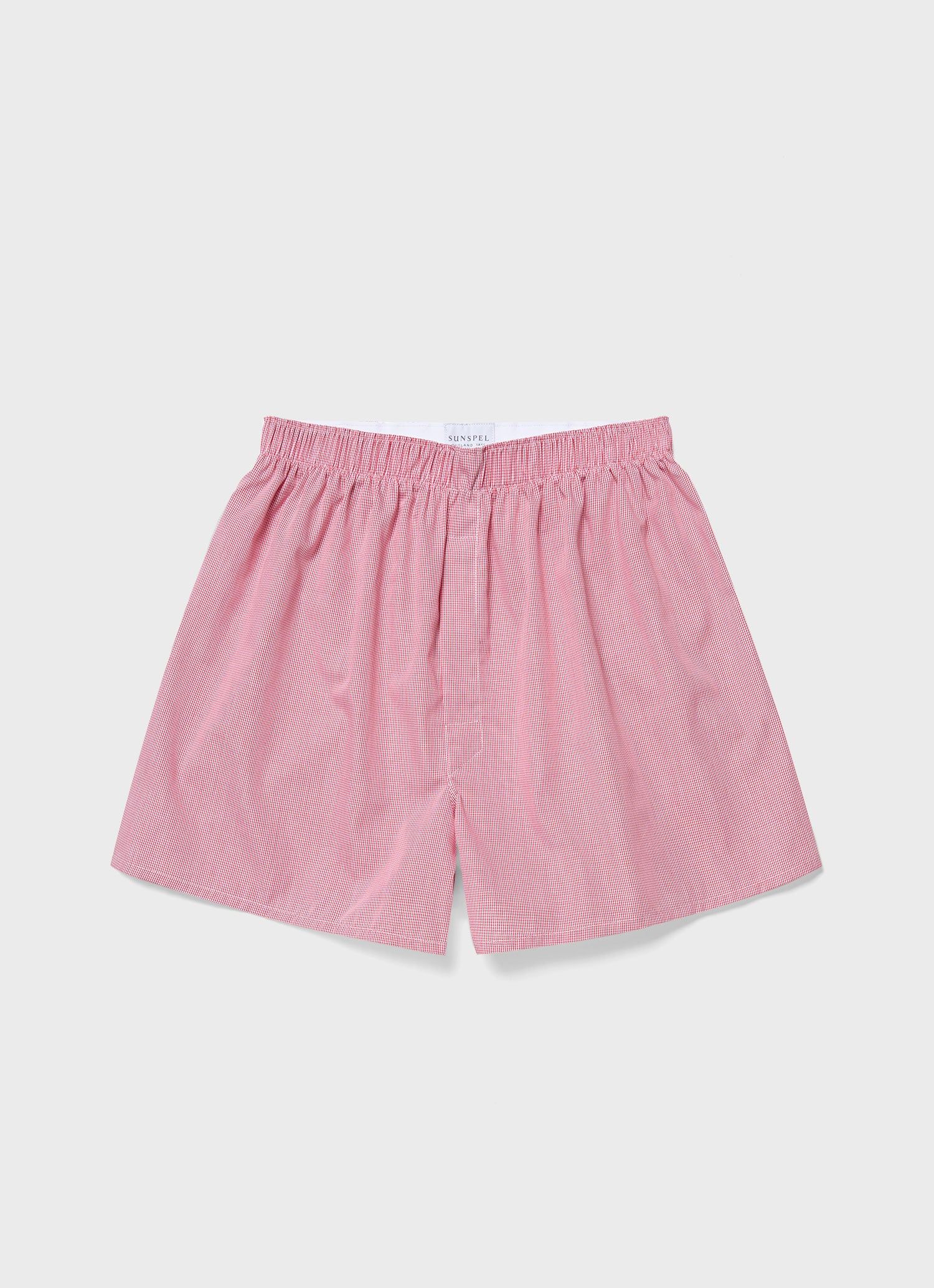 Men's Classic Boxer Shorts in Red Micro Gingham sold by Sunspel