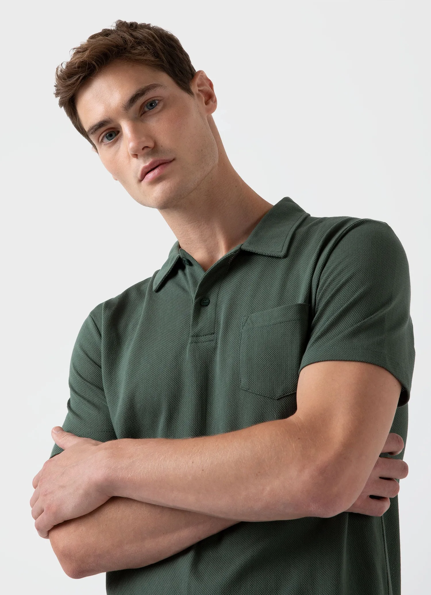 Men's Riviera Polo Shirt in Dark Green sold by Sunspel product image thumbnail 5