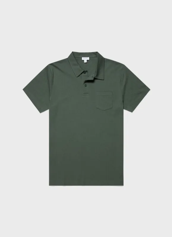 Men's Riviera Polo Shirt in Dark Green sold by Sunspel