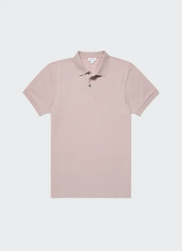 Men's Piqué Polo Shirt in Pale Pink sold by Sunspel