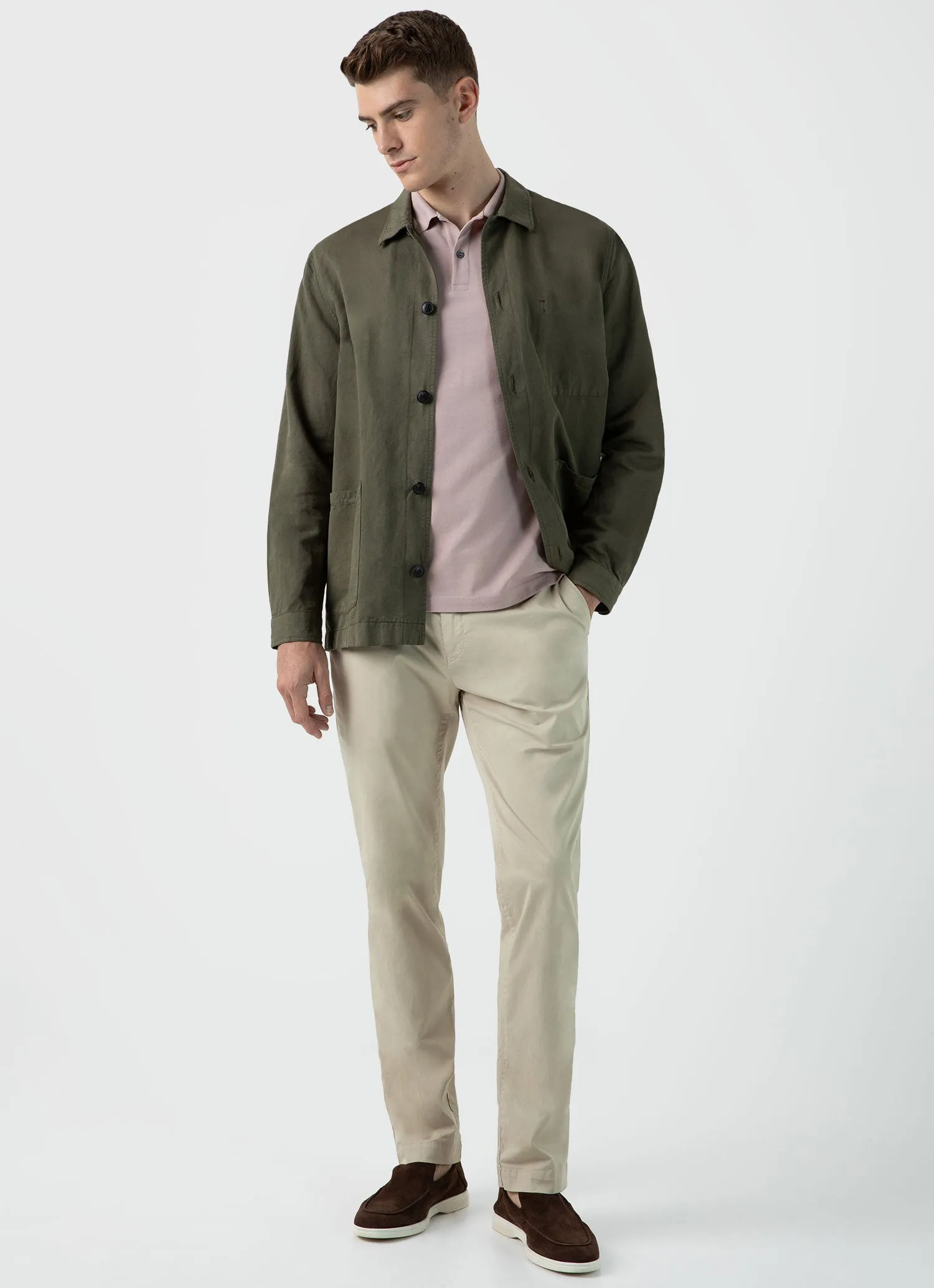 Men's Piqué Polo Shirt in Pale Pink sold by Sunspel product image thumbnail 3