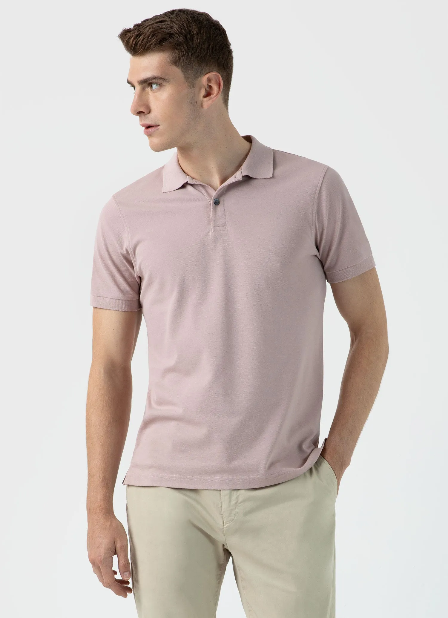 Men's Piqué Polo Shirt in Pale Pink sold by Sunspel product image thumbnail 2