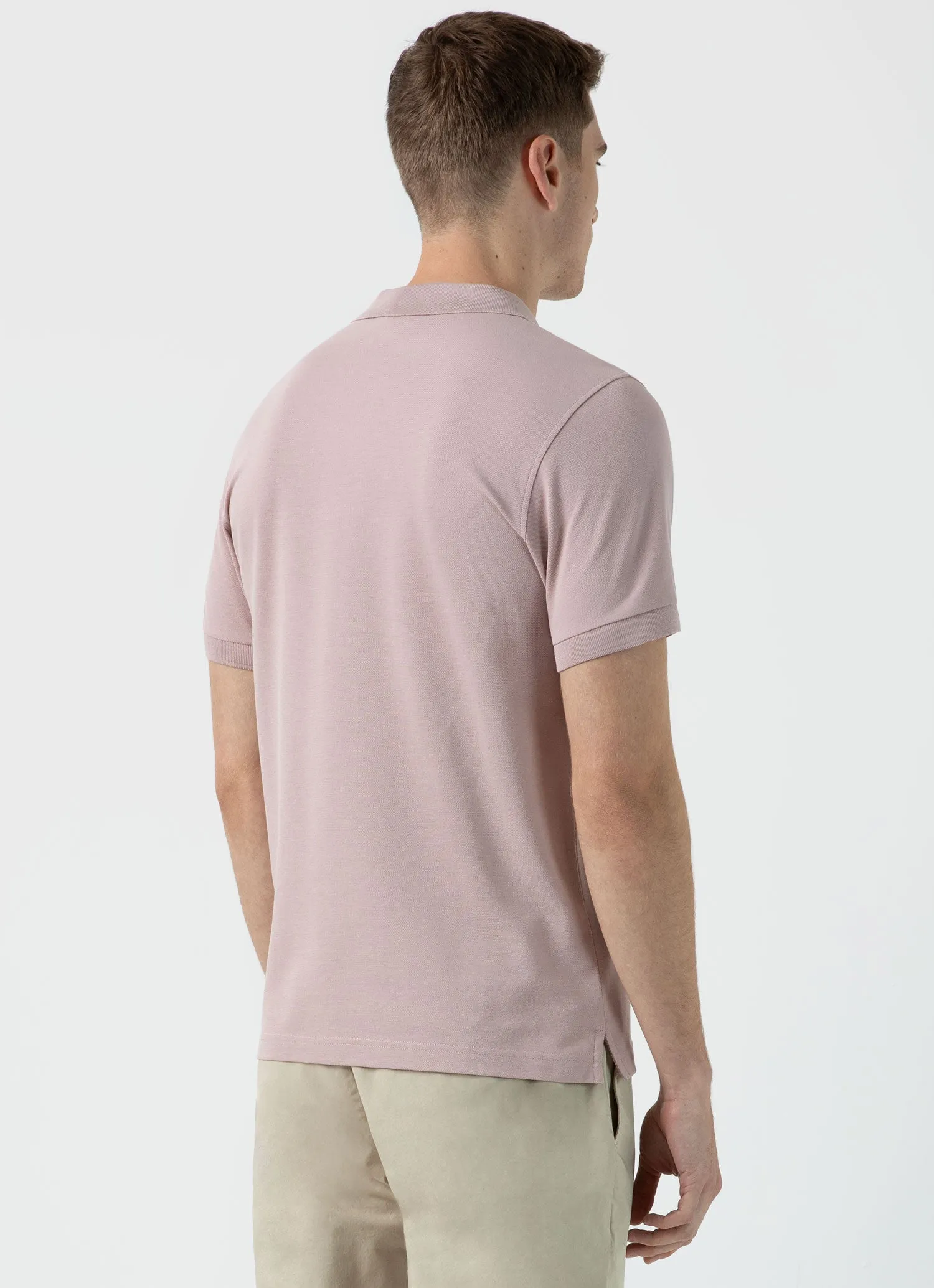 Men's Piqué Polo Shirt in Pale Pink sold by Sunspel product image thumbnail 5