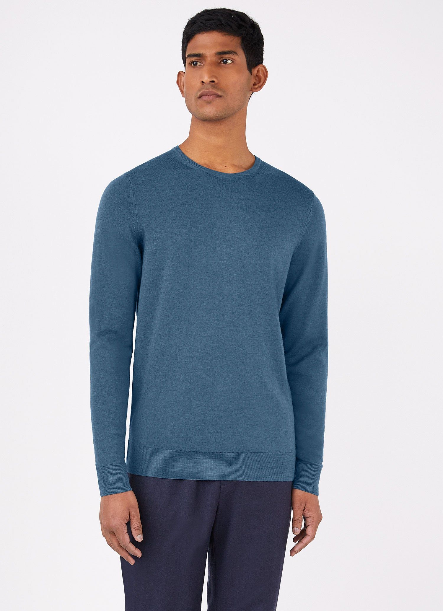 Men's Extra-Fine Merino Crew Neck in Teal sold by Sunspel product image thumbnail 2
