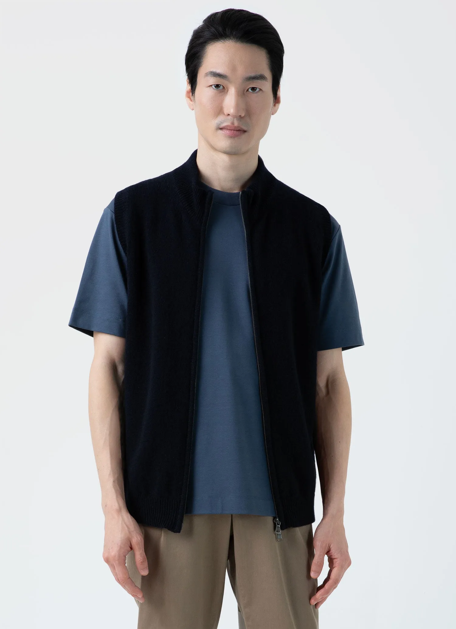 Men's Lambswool Gilet in Dark Navy Mouline sold by Sunspel product image thumbnail 2