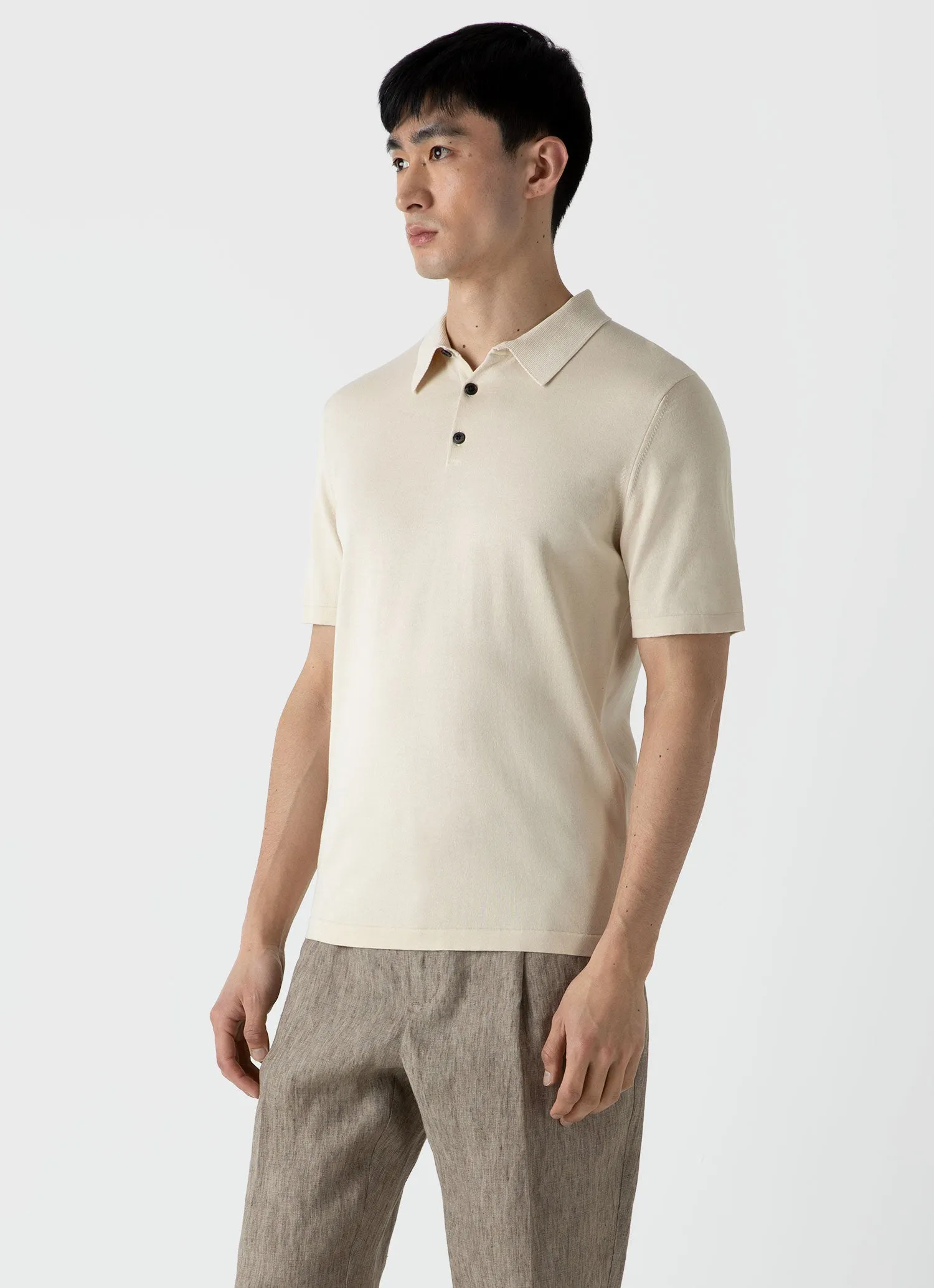Men's Sea Island Cotton Knit Polo Shirt in Undyed sold by Sunspel product image thumbnail 2